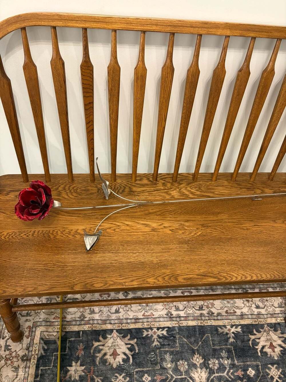 Handmade Metal Red Rose Sculpture Garden Stake